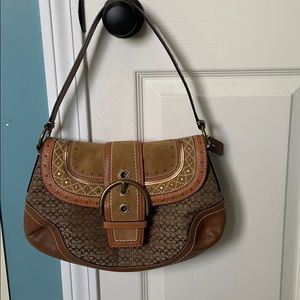 Coach Studded Brown Suede Shoulder Handbag Purse.